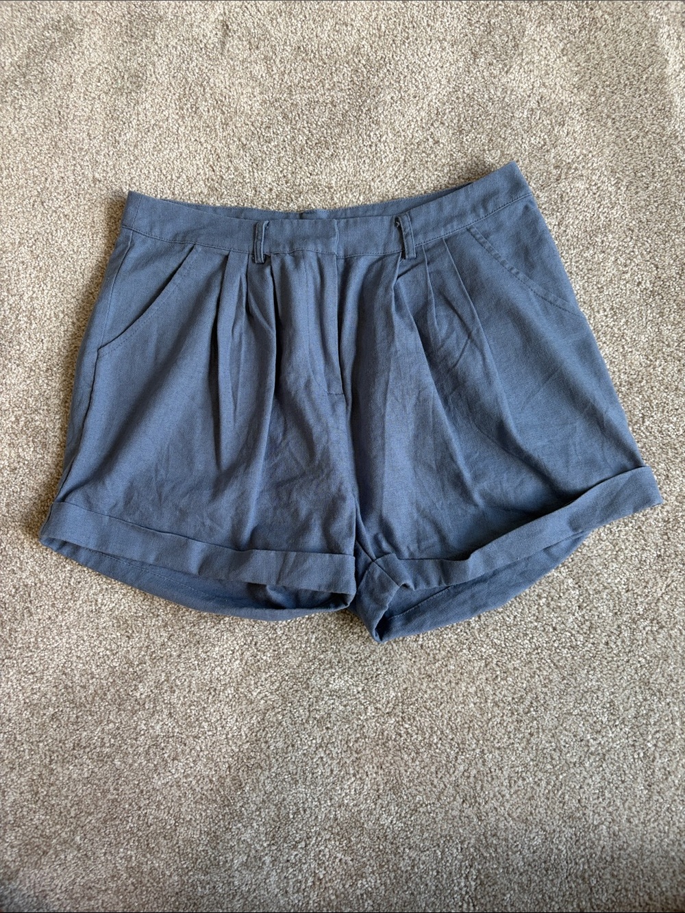 knot sisters Navy Pleated Cuffed Shorts